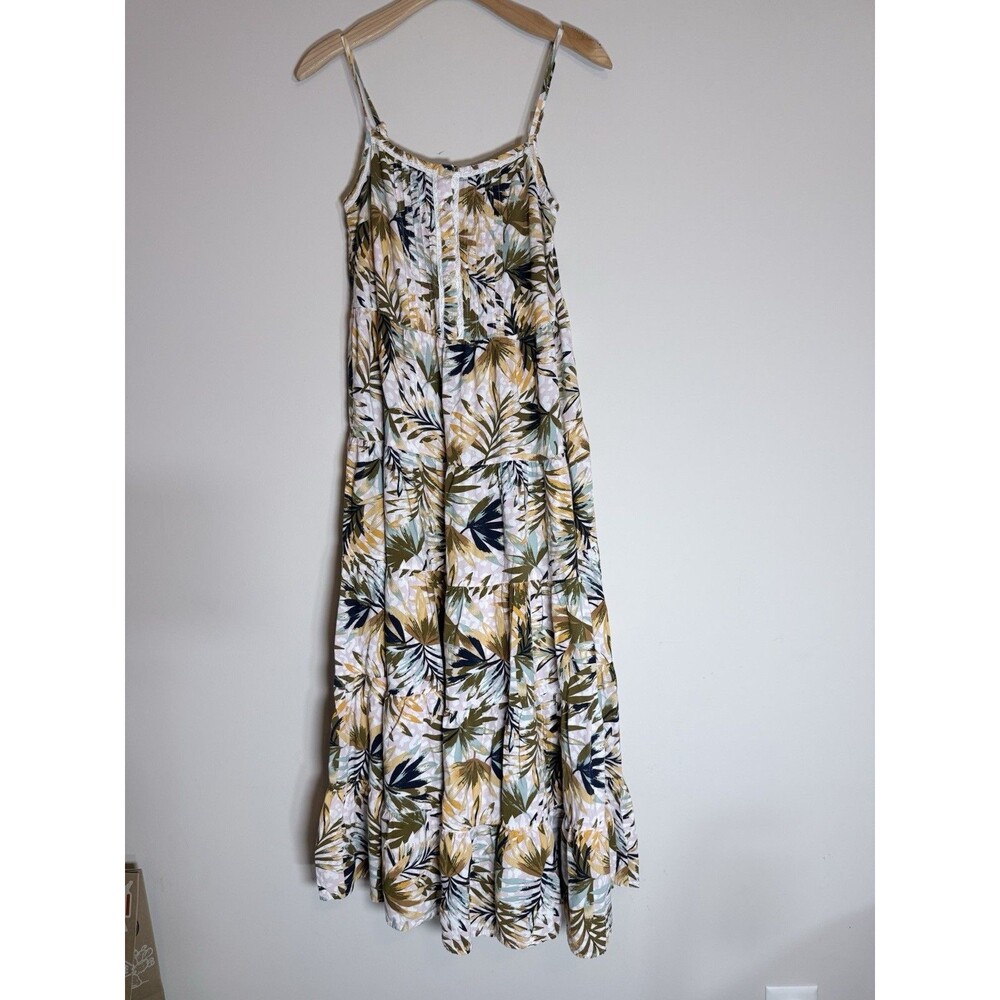 Jessica Simpson Sz S maxi dress earth tone tropical print %100 viscose tiered - Picture 2 of 9